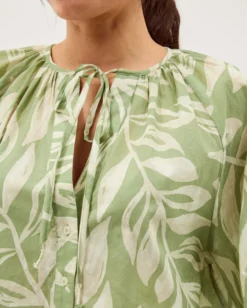 Lillie Leaf Print Blouse Green