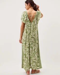 Lillie Leaf Print Jumpsuit Green