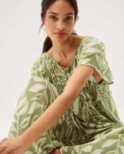 Lillie Leaf Print Jumpsuit Green