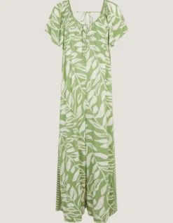 Lillie Leaf Print Jumpsuit Green
