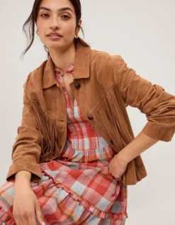 Lily Fringe Suede Jacket Tan