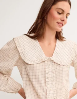 Lily Peter Pan Collar Check Shirt Ivory