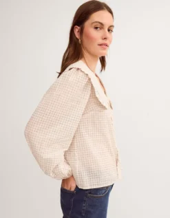 Lily Peter Pan Collar Check Shirt Ivory