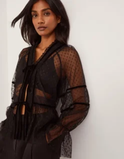 Lina Sheer Polka Dot Lace Blouse Black