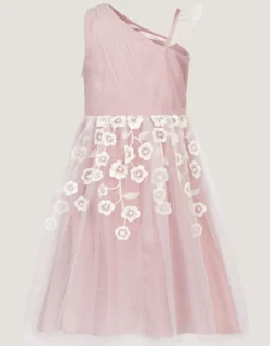 Liza Embroidered Asymmetrical Party Dress Pink