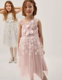 Liza Embroidered Asymmetrical Party Dress Pink