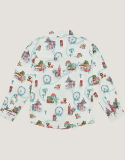 London Print Long Sleeve Shirt White
