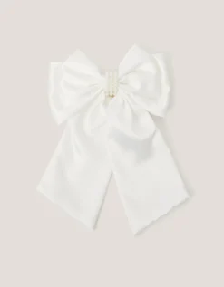 Long Pearl Satin Bow Hair Clip