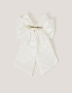 Long Pearl Satin Bow Hair Clip