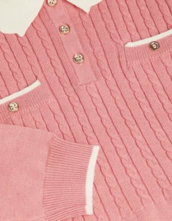 Long Sleeve Cable Knitted Dress Pink