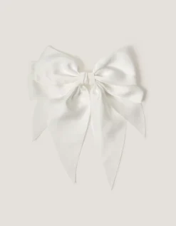Long Tiered Satin Bow Hair Clip Ivory