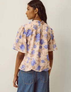 Lori Floral Bubble Hem Blouse Ivory