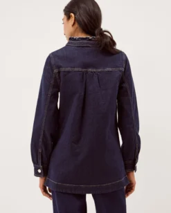 Louisa Longline Frill Denim Jacket Blue