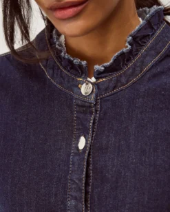 Louisa Longline Frill Denim Jacket Blue