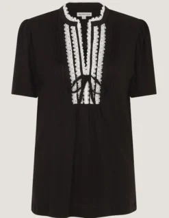 Lucia Lace Linen Blend T-Shirt Black