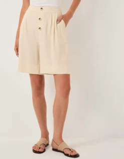 Lucy Linen Blend Longline Shorts Natural