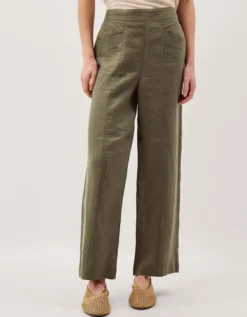 Lucy Regular Straight Leg Linen Trousers Green
