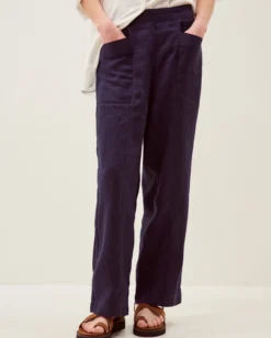 Lucy Regular Straight Leg Linen Trousers Blue