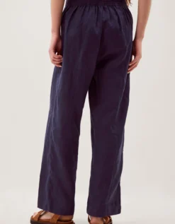 Lucy Short Straight Leg Linen Trousers Blue