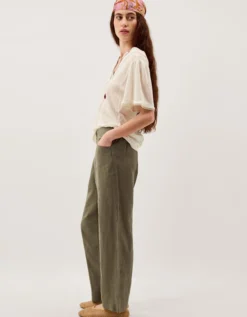 Lucy Short Straight Leg Linen Trousers Green