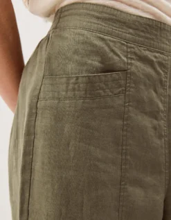 Lucy Short Straight Leg Linen Trousers Green