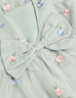 Luna Floral Embroidered Mesh Party Dress Green