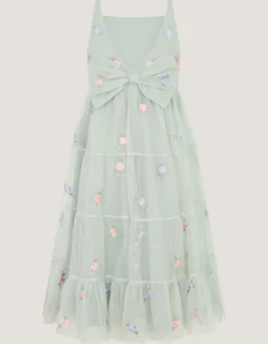Luna Floral Embroidered Mesh Party Dress Green