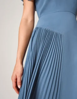 Madison Flutter Sleeve Pleated Bridesmaid Dress Blue