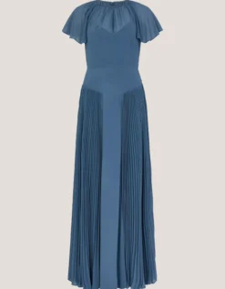 Madison Flutter Sleeve Pleated Bridesmaid Dress Blue