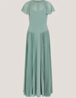 Madison Flutter Sleeve Pleated Bridesmaid Dress Green