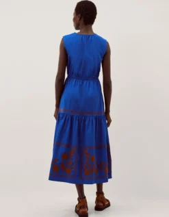 Madison Sleeveless Embroidered Midi Dress Blue
