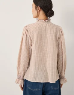 Maeve Ruffle Stripe Shirt Camel