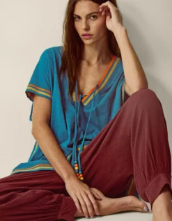 Maeve V-Neck Mini Kaftan Blue