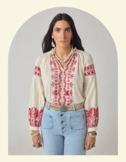 Maison Hotel Antonella Floral Embroidered Blouse Red