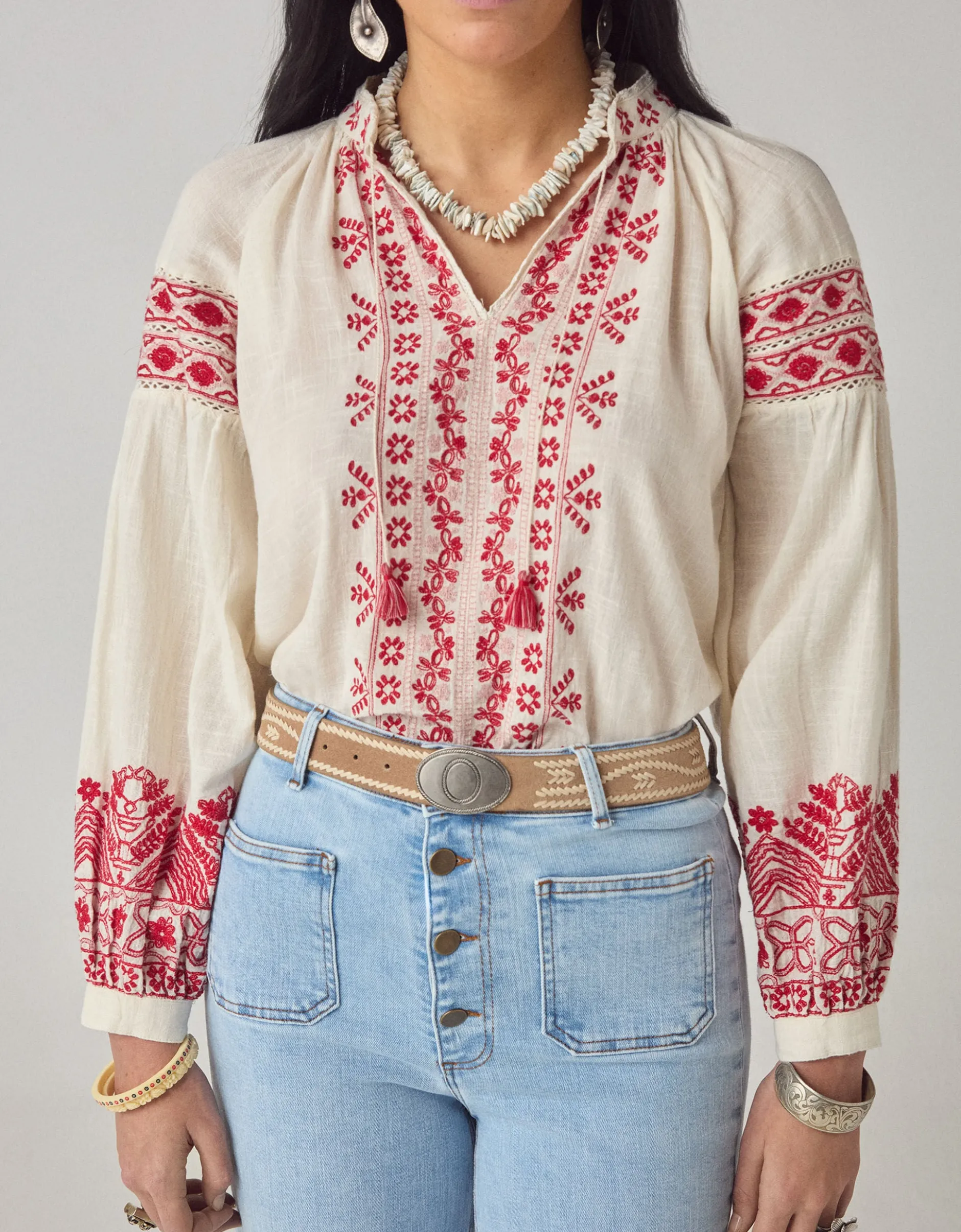 Maison Hotel Antonella Floral Embroidered Blouse Red