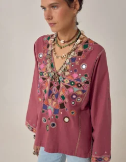 Maison Hotel Asha Mirror Embroidered Top Pink