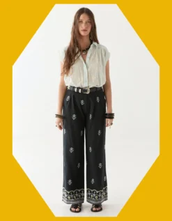 Maison Hotel Lolo Floral Straight-Leg Trousers Black