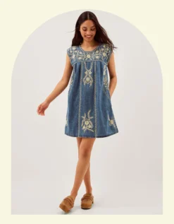 Maison Hotel Sylvie Embroidered Denim Mini Dress Blue