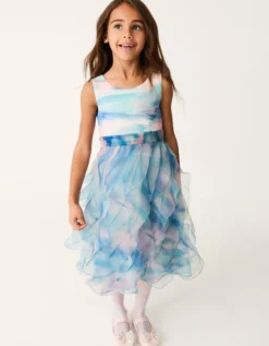 Marble Print Ruffle Party Dress Multi