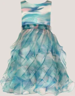 Marble Print Ruffle Party Dress Multi