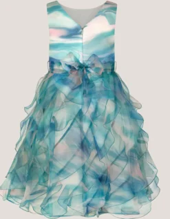 Marble Print Ruffle Party Dress Multi