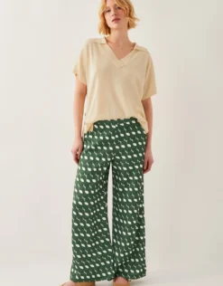 Maren Geometric Print Wide Leg Trousers Green
