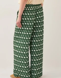 Maren Geometric Print Wide Leg Trousers Green