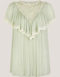 Maria Sheer Lace Ruffle Top Green