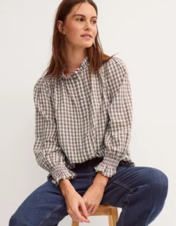 Marlo Check Blouse Brown