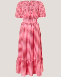 Mel Puff Sleeve Gingham Midi Dress Red