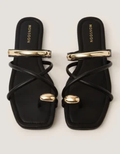 Metal Detail Toe Strap Sandals Black