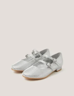Metallic Double Strap Flats Silver
