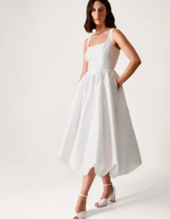 Mia Sleeveless Drop Waist Midi Wedding Dress Ivory