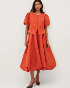 Mila Puff Sleeve Bow Jacket Orange